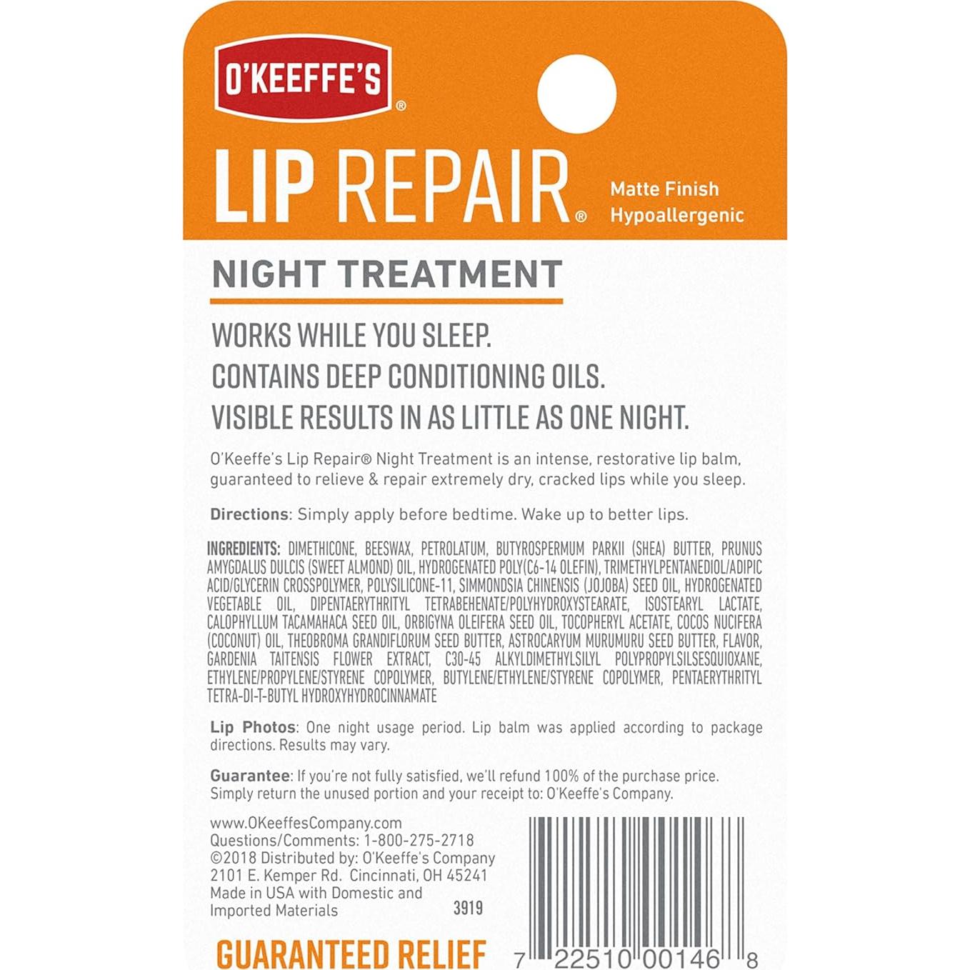 Bálsamo Labial O'Keeffe's Tratamiento Nocturno 2 Paquete 7g