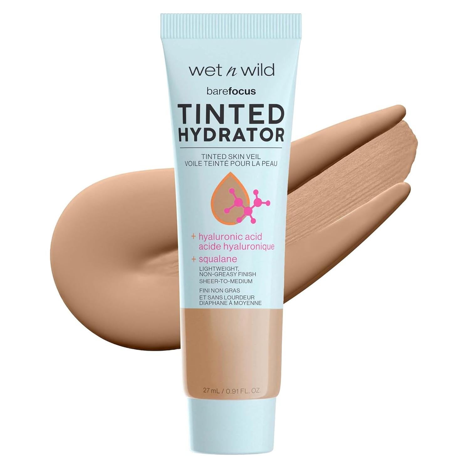 wet n wild Bare Focus Tinted Hydrator Tinted Skin Veil, Lightweight Buildable Coverage with Hyaluronic Acid & Vegan Squalane, Semi-Matte Finish, Cruelty-Free - Medium Tan