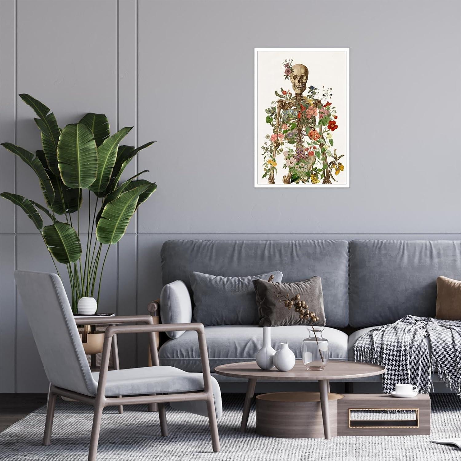 Póster Retro Esqueleto Floral Anatomía Humana 30.48x40.64cm