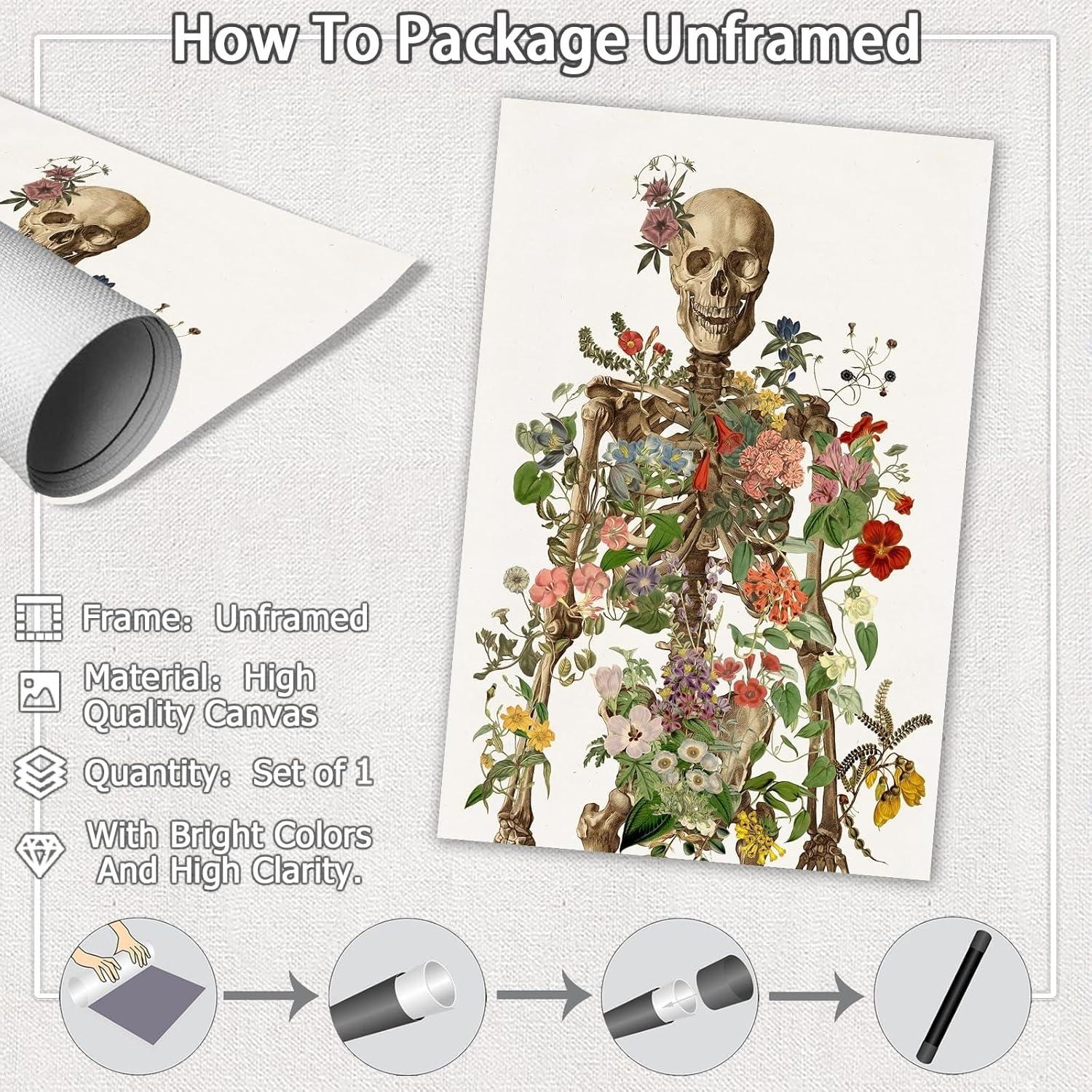 Póster Retro Esqueleto Floral Anatomía Humana 30.48x40.64cm