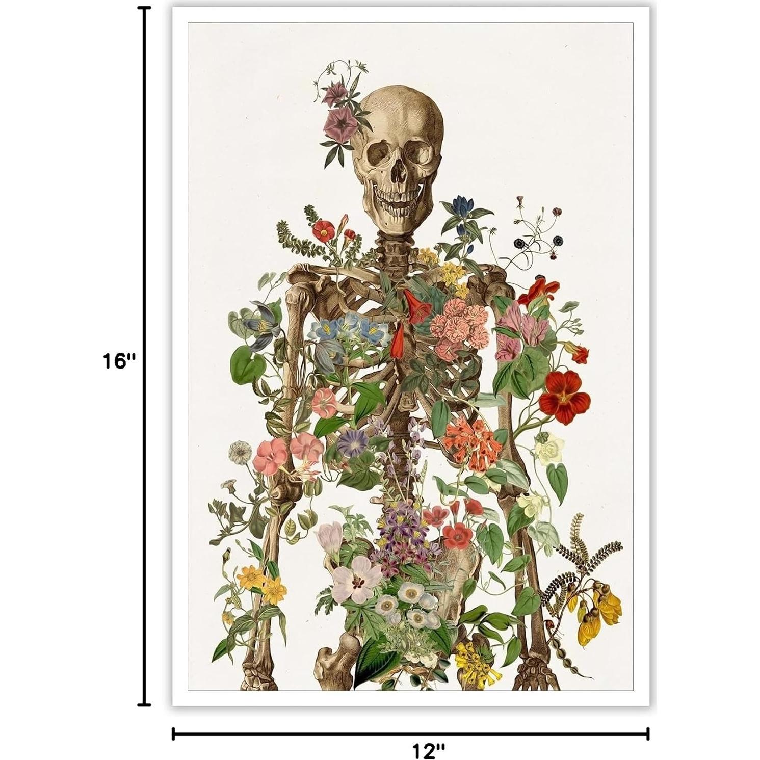 Póster Retro Esqueleto Floral Anatomía Humana 30.48x40.64cm