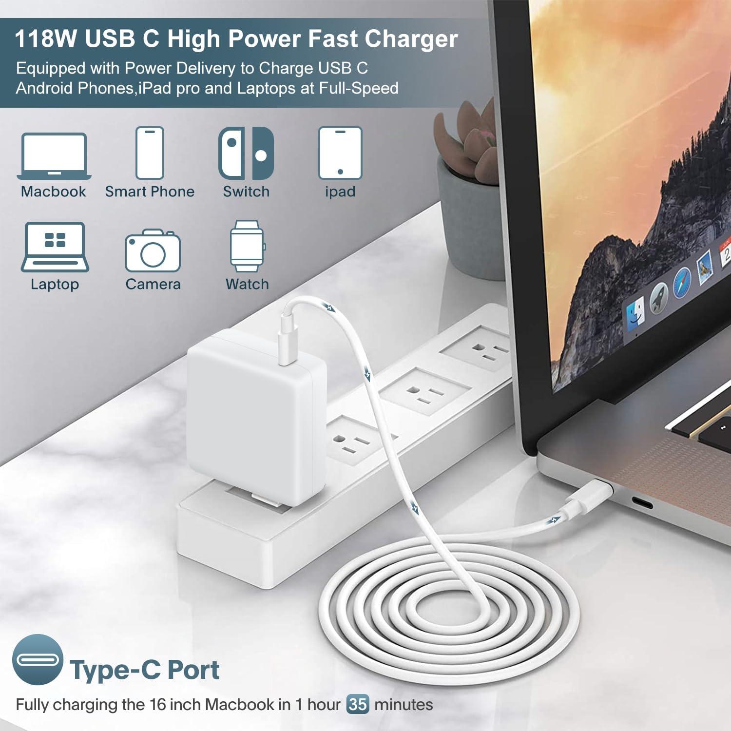 Cargador USB C 118W Rápido para MacBook Pro y Air