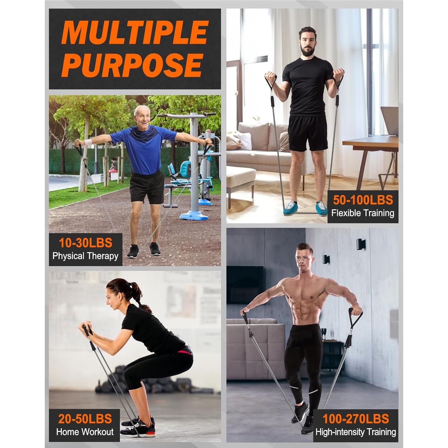 Bandas de Resistencia Zacro 270 lbs con Mangos - Entrenamiento en Casa