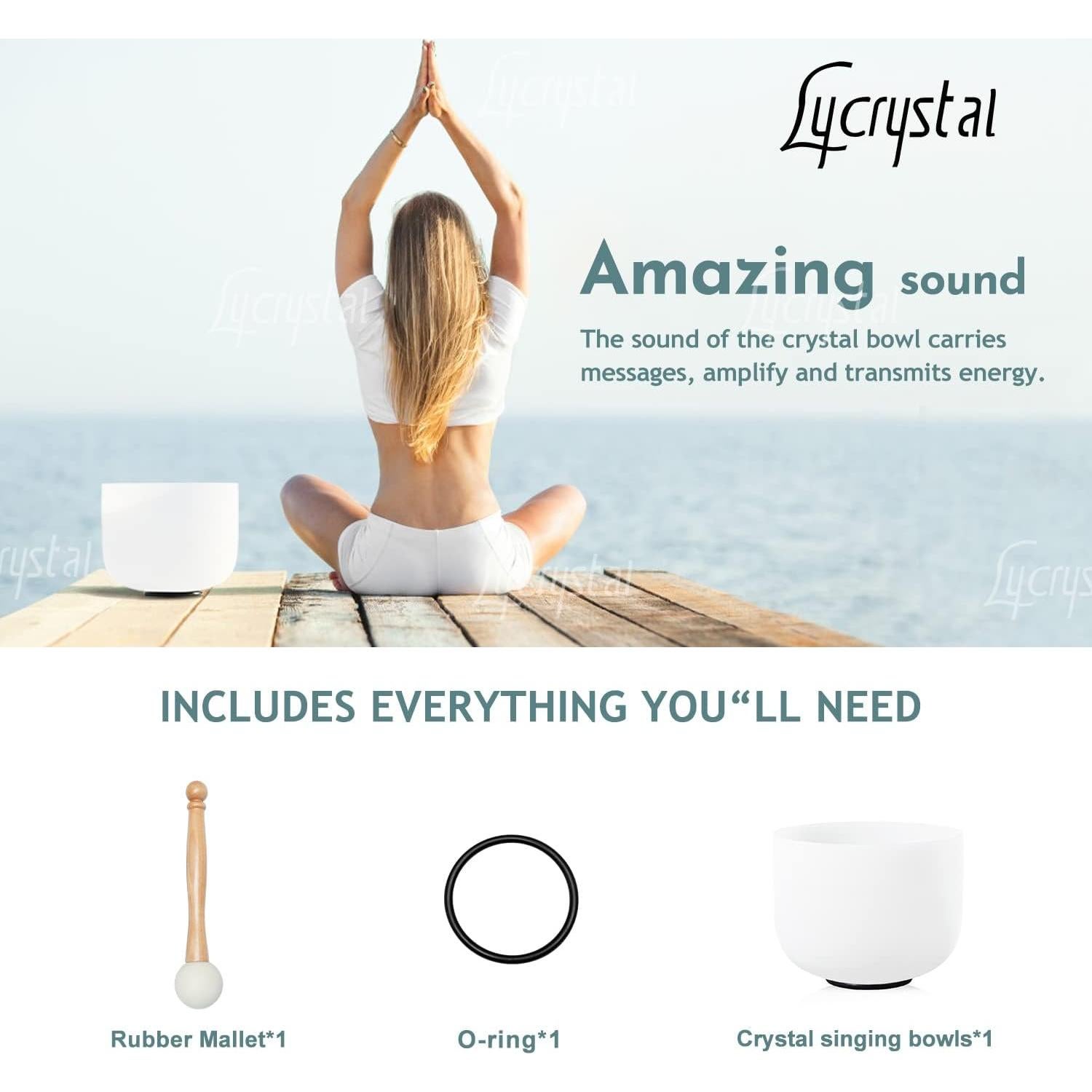 Singing Bowl 528 Hz 8 Inch C note Sound Bowls for Healing,Crystal Singing Bowls Meditation Sound, Root Chakra With O-Ring And Rubber Mallet.