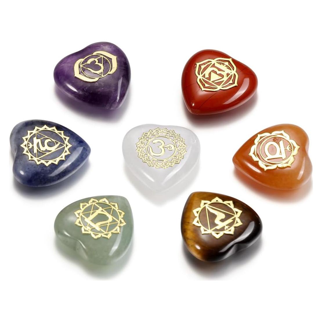 GEHECRST Chakra Crystals Heart Stones Set 7 Chakra Healing Energy Crystals Gemstones Polished Pocket Palm Stone for Stress Relief Reiki Chakra Balancing Meditation Decoration Crystal Gifts