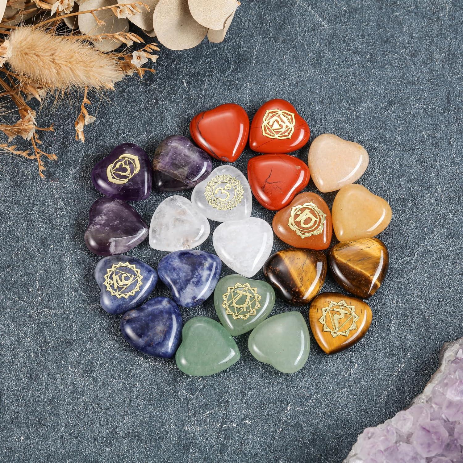 GEHECRST Chakra Crystals Heart Stones Set 7 Chakra Healing Energy Crystals Gemstones Polished Pocket Palm Stone for Stress Relief Reiki Chakra Balancing Meditation Decoration Crystal Gifts