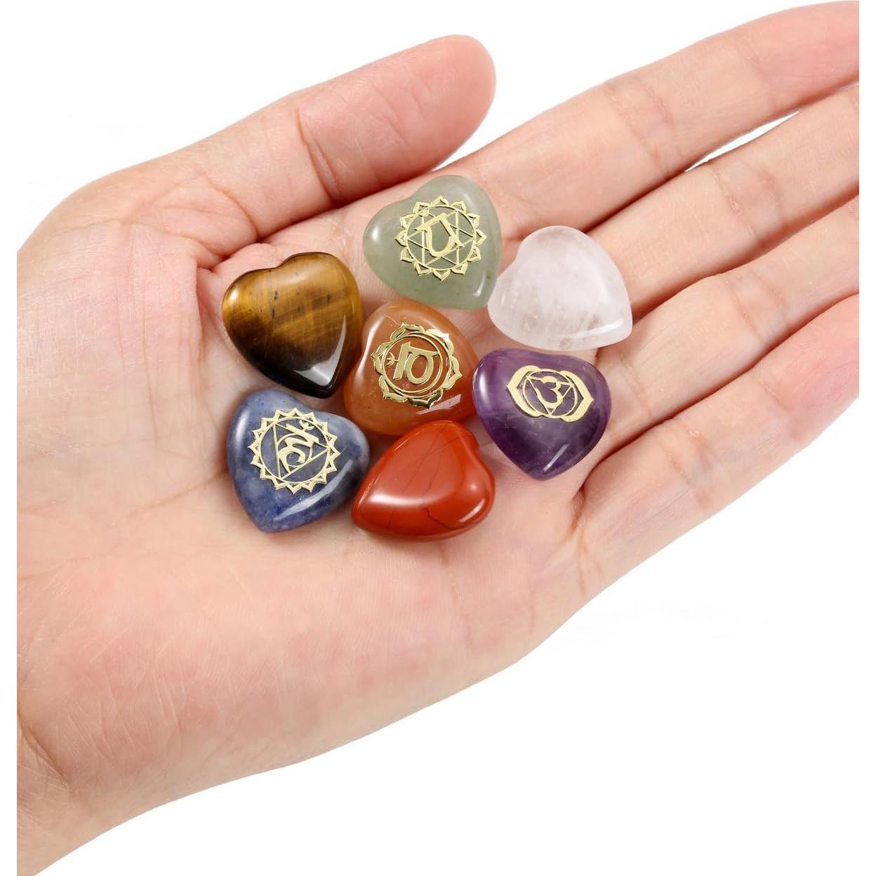 GEHECRST Chakra Crystals Heart Stones Set 7 Chakra Healing Energy Crystals Gemstones Polished Pocket Palm Stone for Stress Relief Reiki Chakra Balancing Meditation Decoration Crystal Gifts