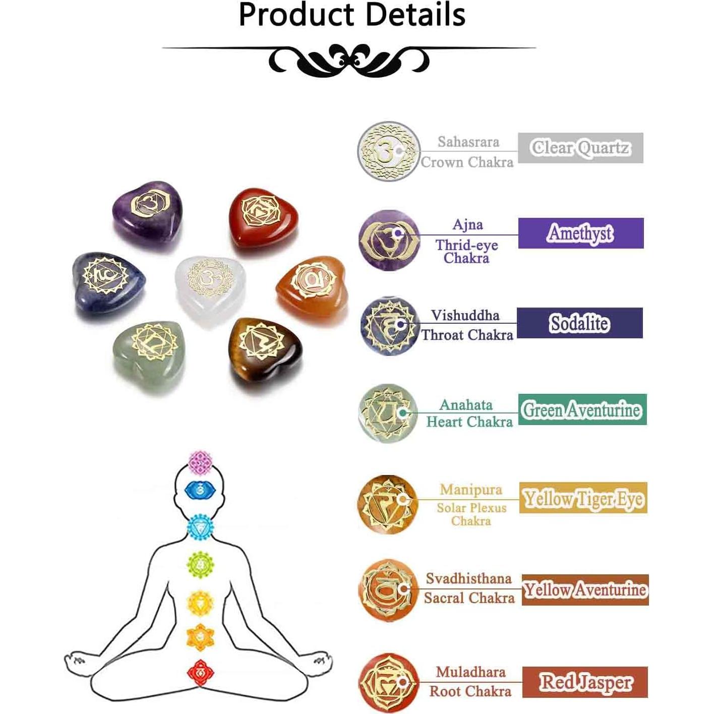 GEHECRST Chakra Crystals Heart Stones Set 7 Chakra Healing Energy Crystals Gemstones Polished Pocket Palm Stone for Stress Relief Reiki Chakra Balancing Meditation Decoration Crystal Gifts