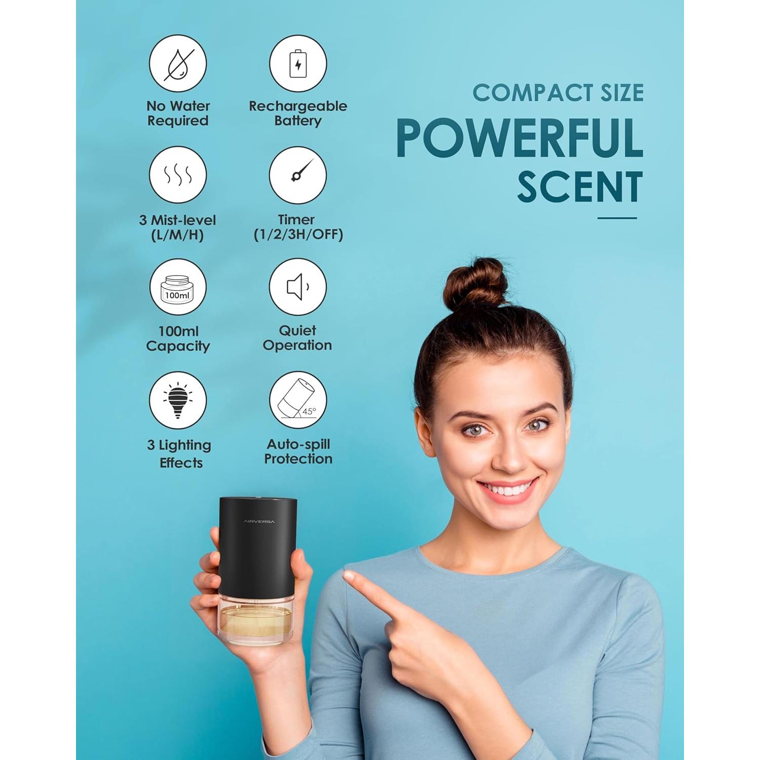 Difusor de Aceite Esencial Airversa AN9 100ml Portátil Negro