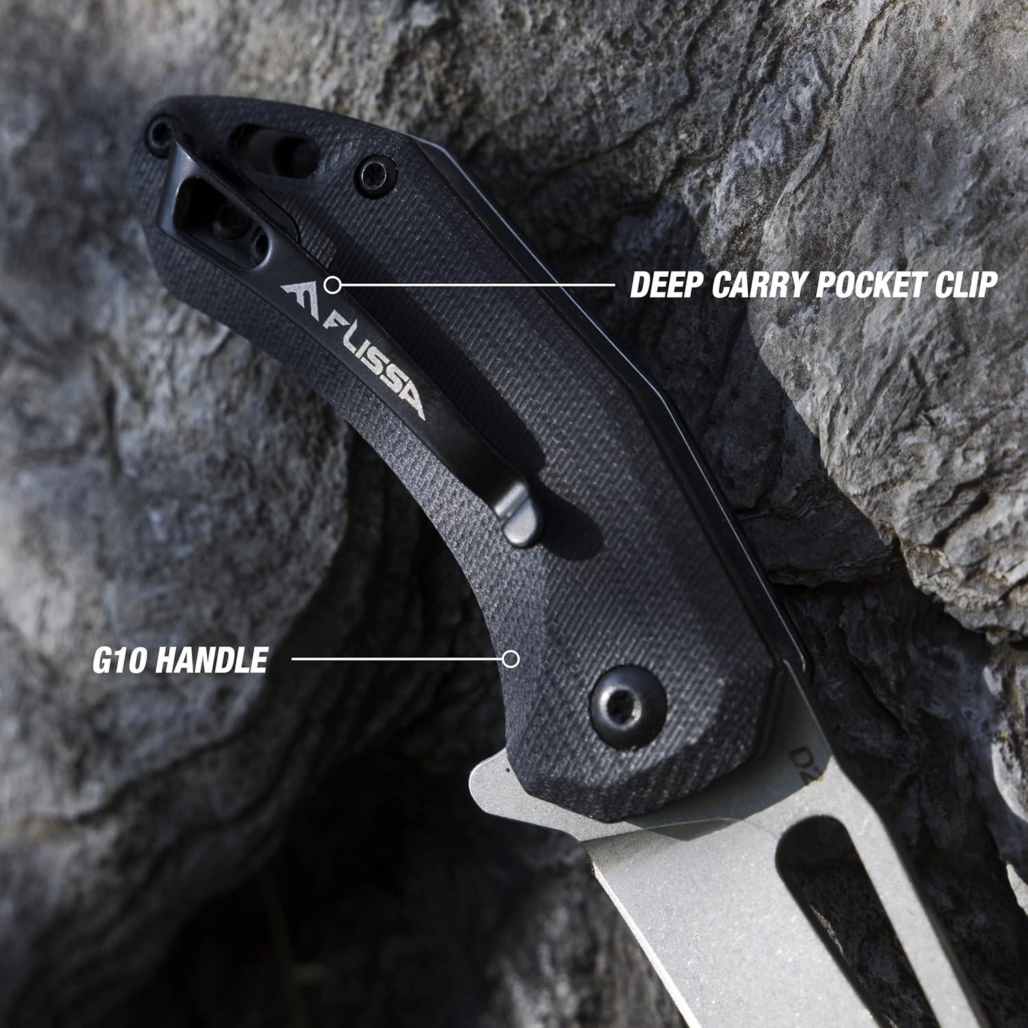 Cuchillo de bolsillo FLISSA Mini EDC Plegable Hoja D2 6.35 cm