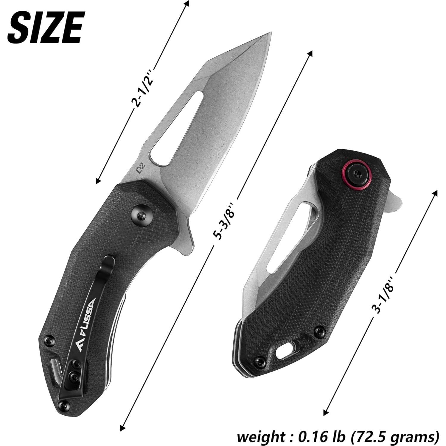 Cuchillo de bolsillo FLISSA Mini EDC Plegable Hoja D2 6.35 cm