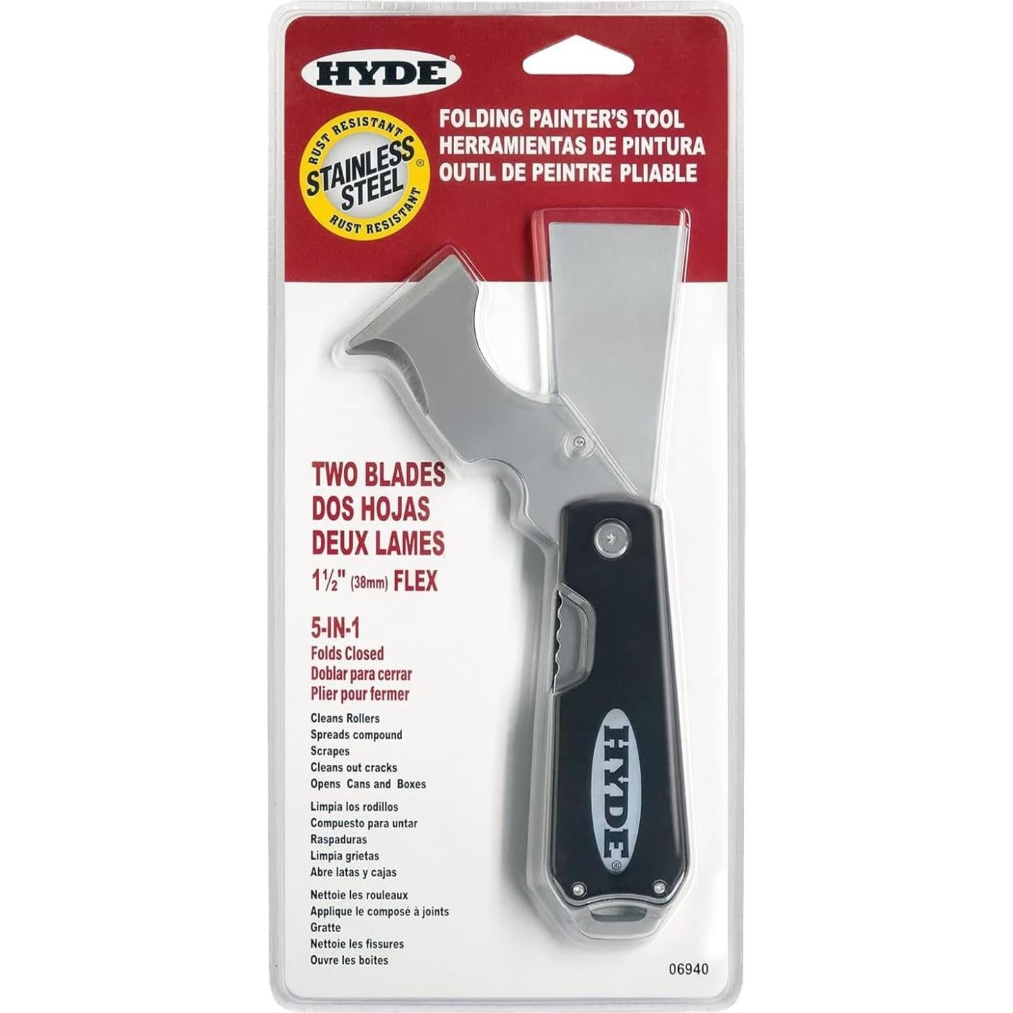 Herramienta de Pintor Plegable Hyde 5-en-1 Acero Inoxidable