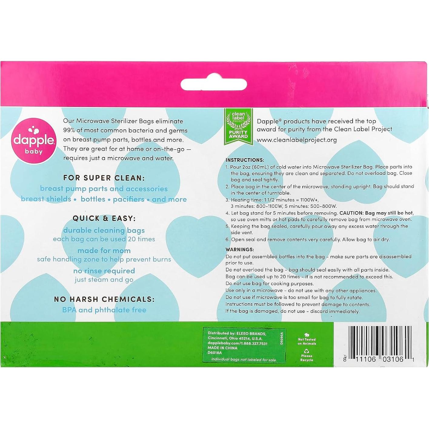 Bolsas Esterilizadoras Dapple Baby para Microondas, Reutilizables, 20 Usos