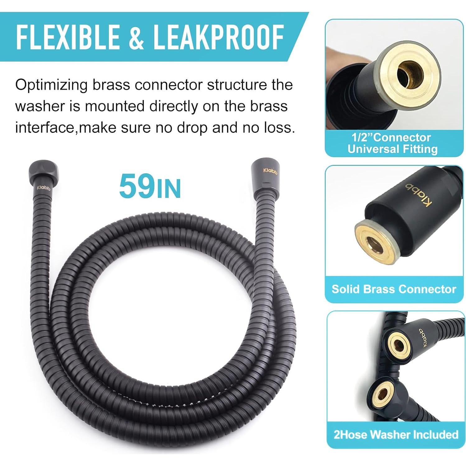 Manguera de Ducha Klabb 150 cm Acero Inoxidable Flexible Negra