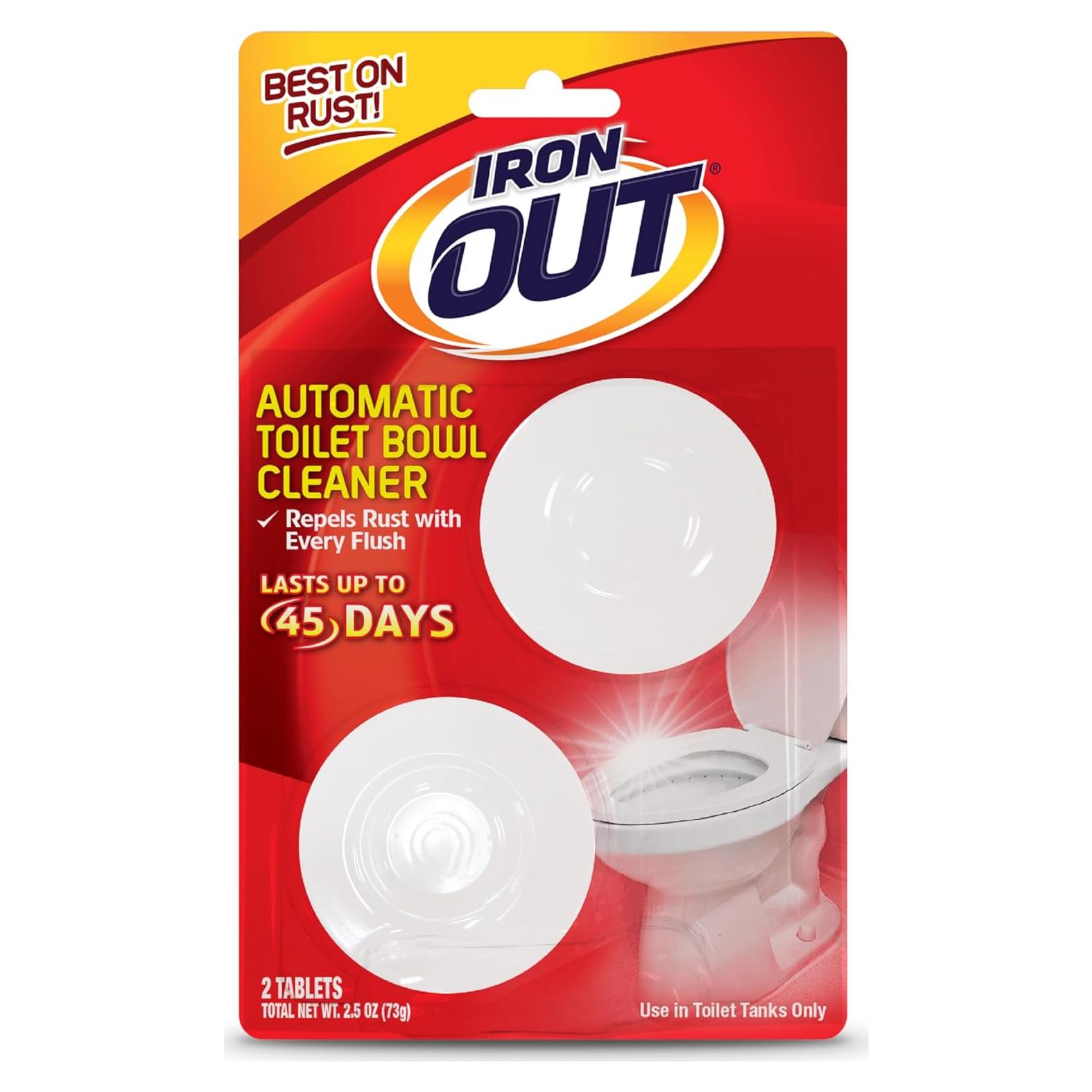 Iron OUT Automatic Toilet Bowl Cleaner Tablets, Helps Remove and Prevent Rust Stains with Every Flush, Lasts up to 45 Days, Made in the USA, 2 Tablets
