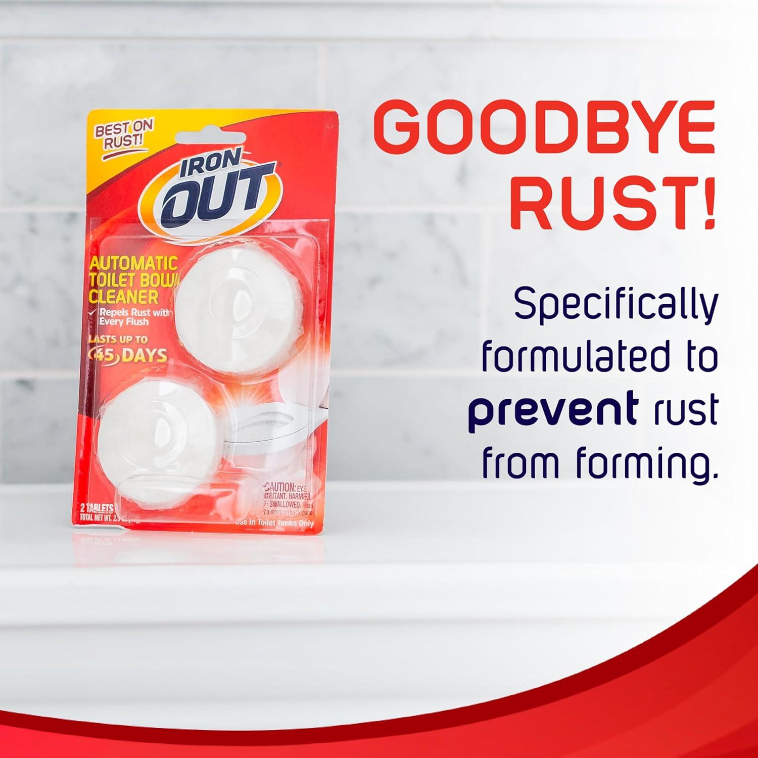 Iron OUT Automatic Toilet Bowl Cleaner Tablets, Helps Remove and Prevent Rust Stains with Every Flush, Lasts up to 45 Days, Made in the USA, 2 Tablets