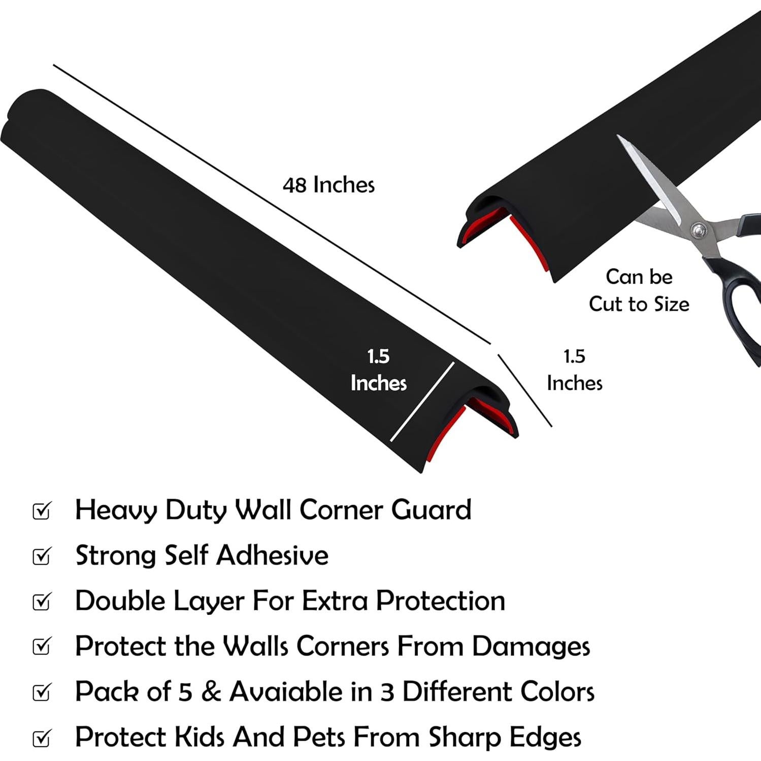 Protector de Esquinas de Pared Goma Bond 5 Piezas Negro 121.9 cm