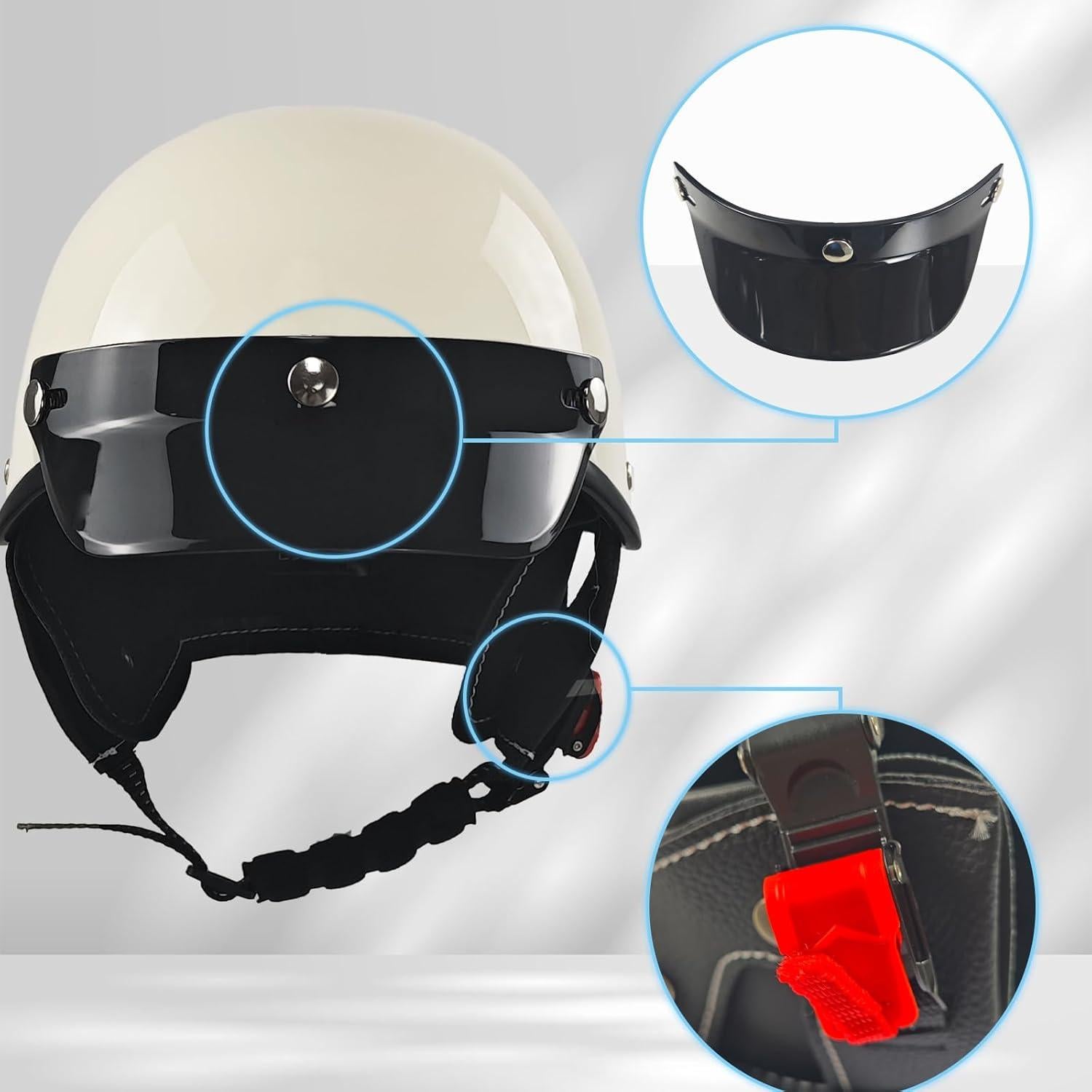 Casco de motocicleta SanQing retro media cara ABS negro