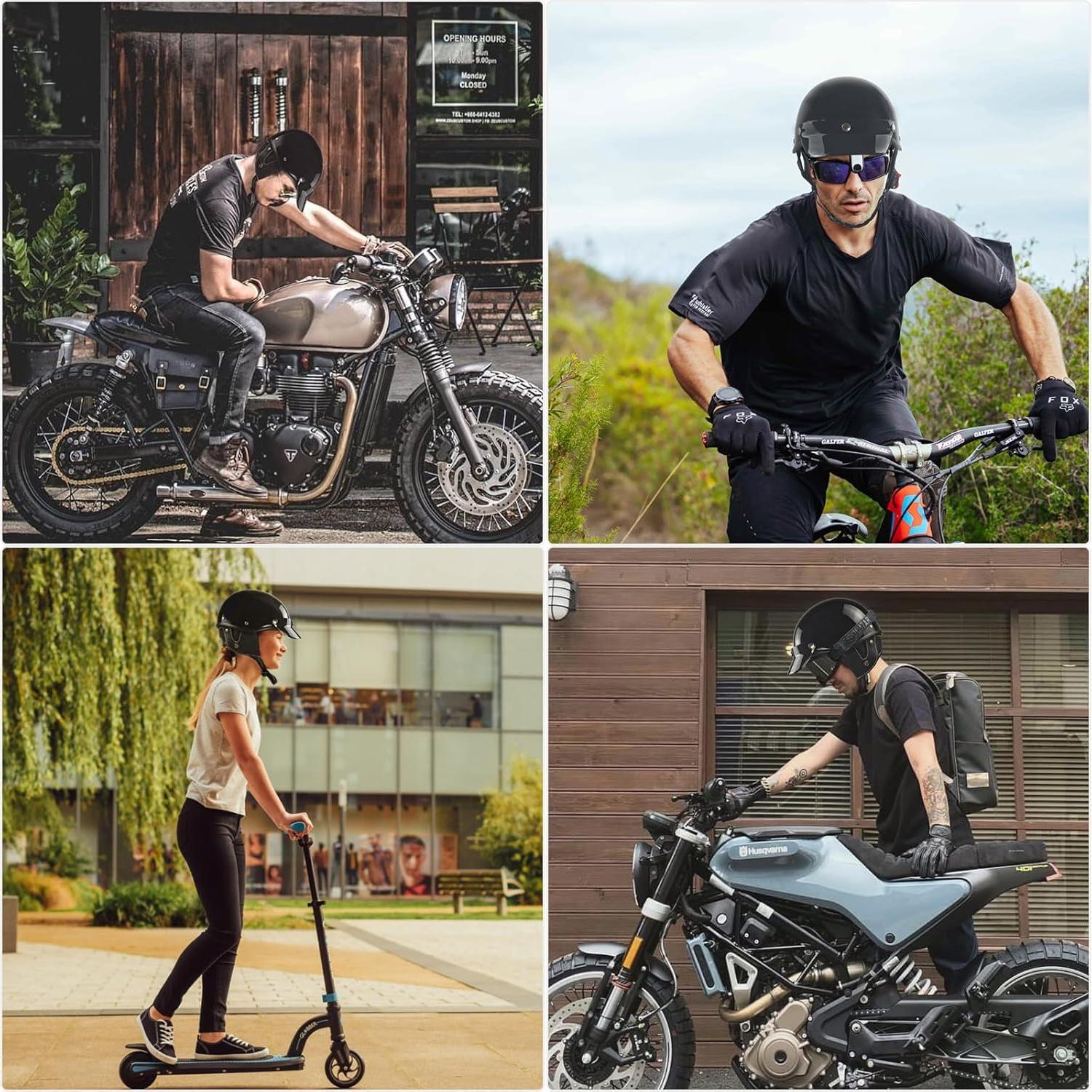 Casco de motocicleta SanQing retro media cara ABS negro