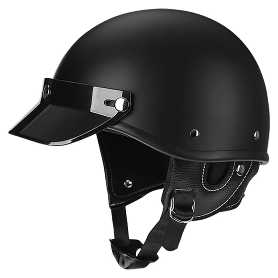 Casco de motocicleta SanQing retro media cara negro mate