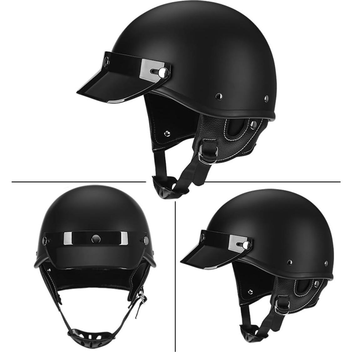 Casco de motocicleta SanQing retro media cara negro mate