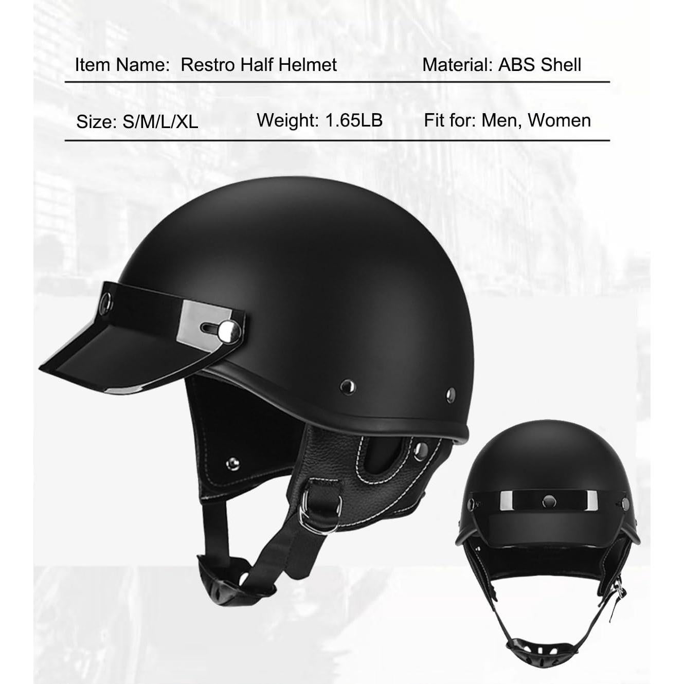 Casco de motocicleta SanQing retro media cara negro mate