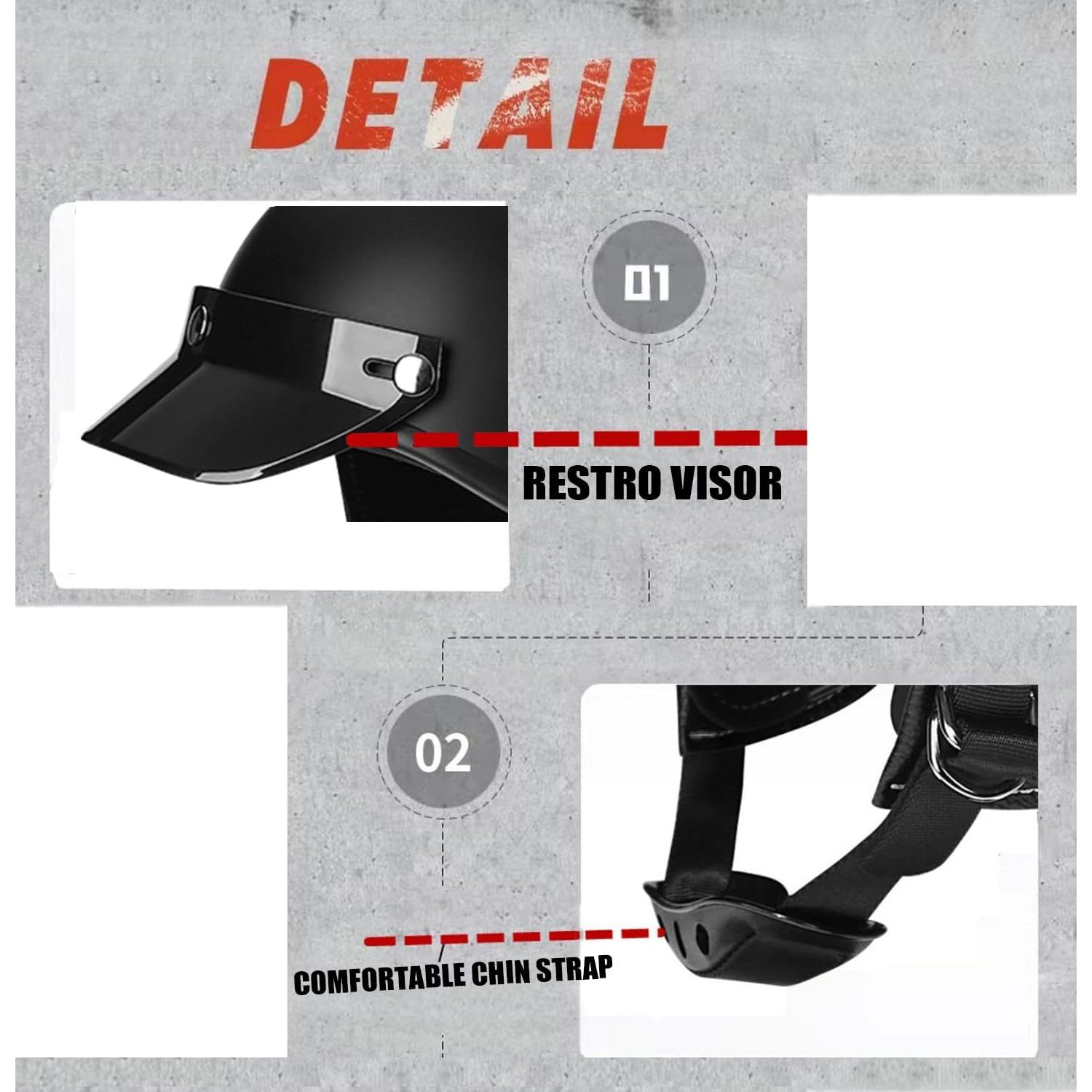 Casco de motocicleta SanQing retro media cara negro mate