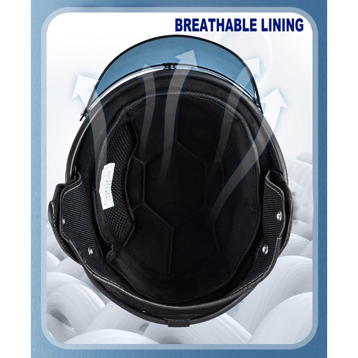 Casco de motocicleta SanQing retro media cara negro mate