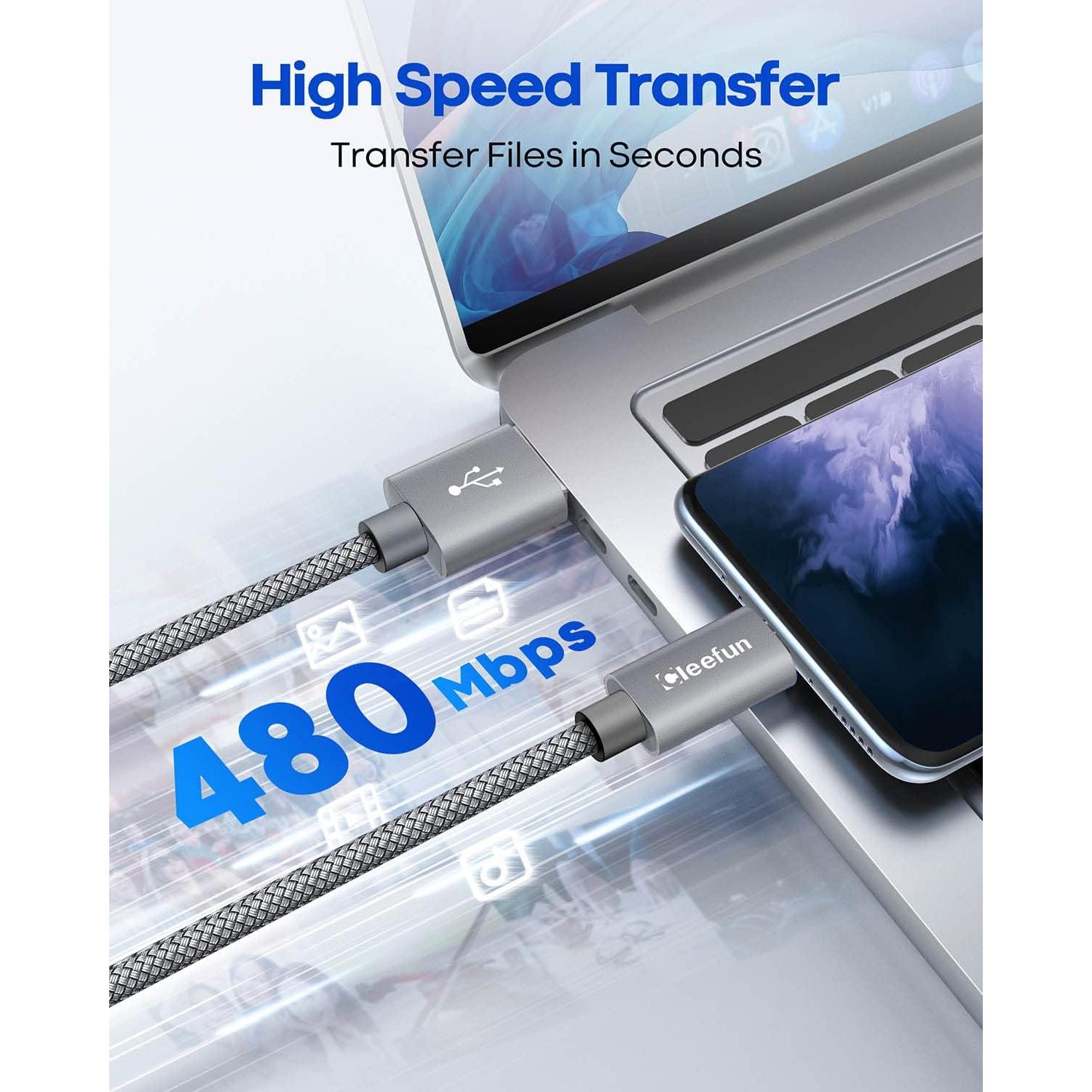 Cable USB C CLEEFUN 5 Unidades 1.83m Carga Rápida