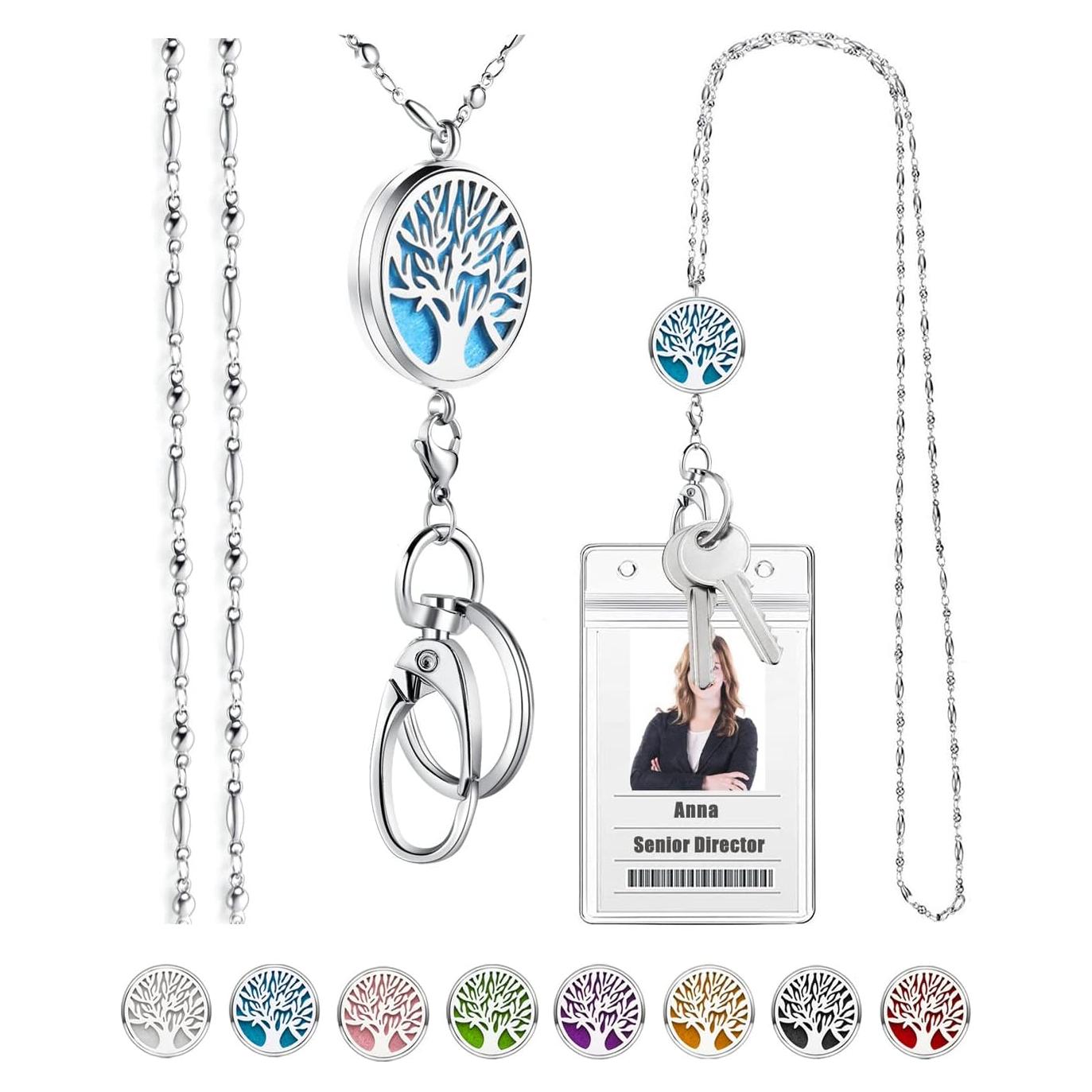 Lanyard Difusor de Aromas SAM & LORI - Collar Plateado para Identificación