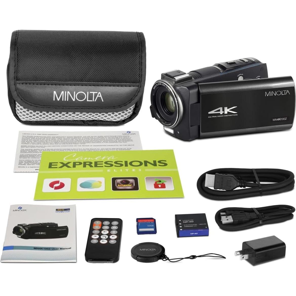 Minolta MN4K100Z Camcorder 4K Ultra HD 10x Zoom 28MP Negro