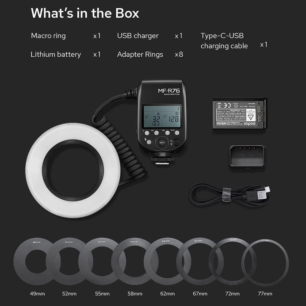 Flash de Anillo LED Godox MF-R76 con Batería 2600mAh