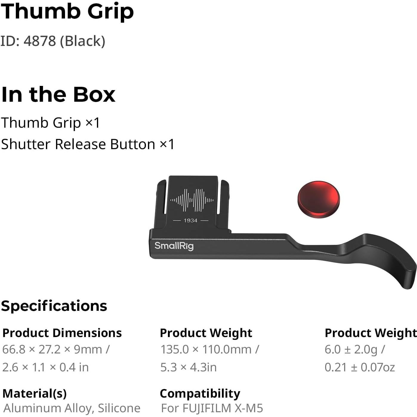 Empuñadura Pequeña SmallRig 4878 para FUJIFILM X-M5 Negro