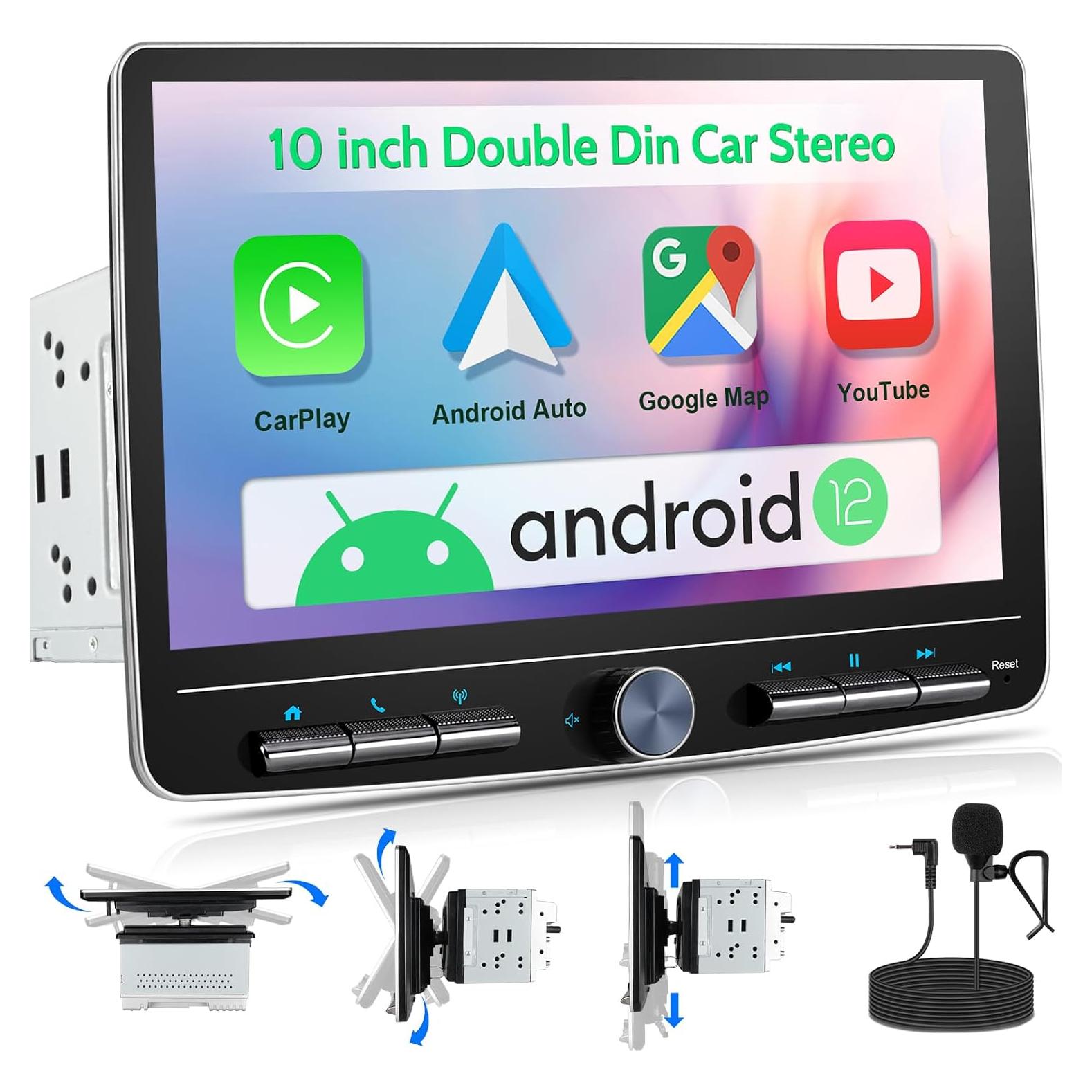 Estéreo de Coche Doble Din 10" Android 12 con CarPlay y GPS