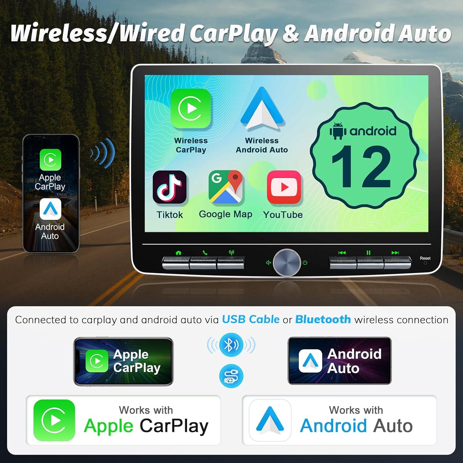 Estéreo de Coche Doble Din 10" Android 12 con CarPlay y GPS