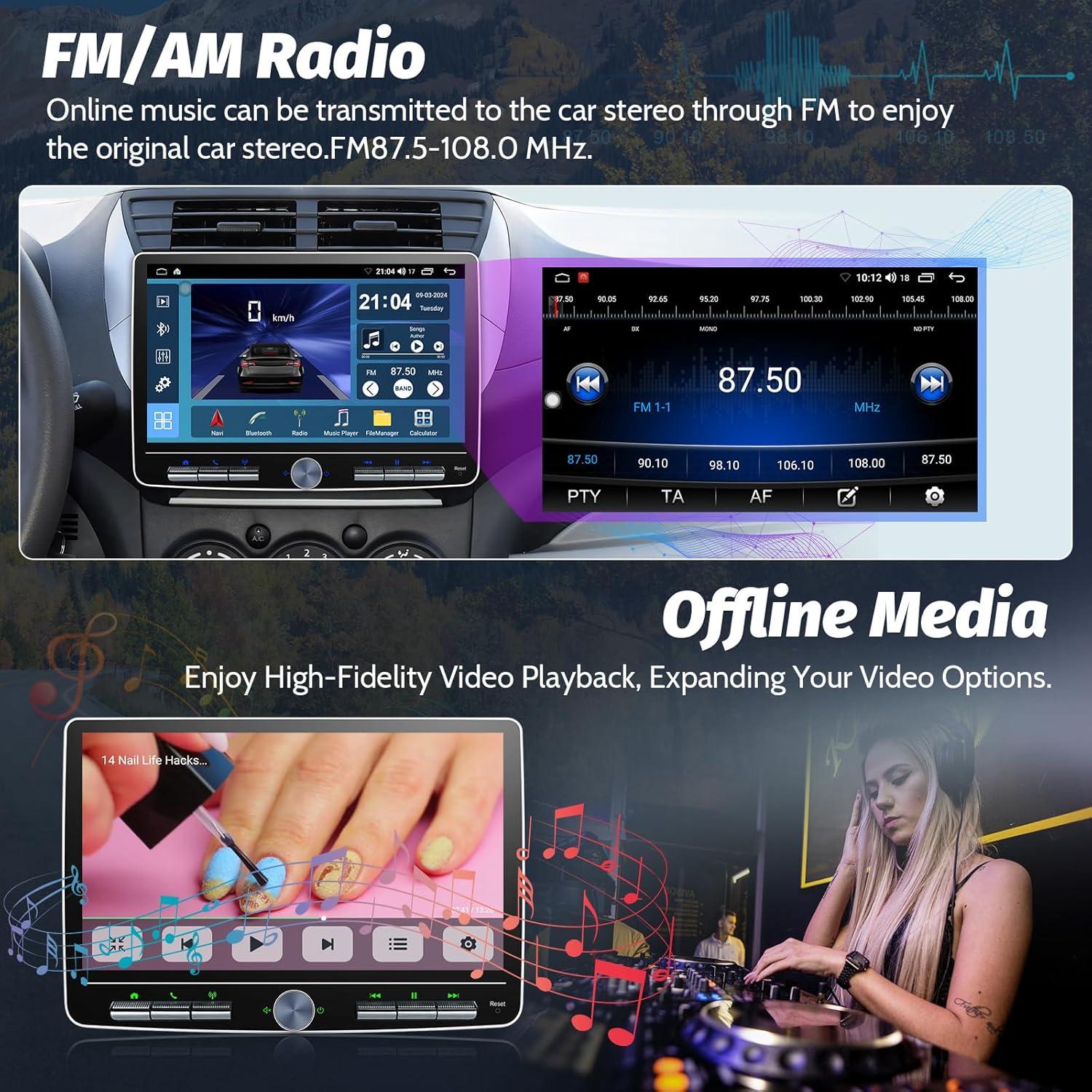 Estéreo de Coche Doble Din 10" Android 12 con CarPlay y GPS