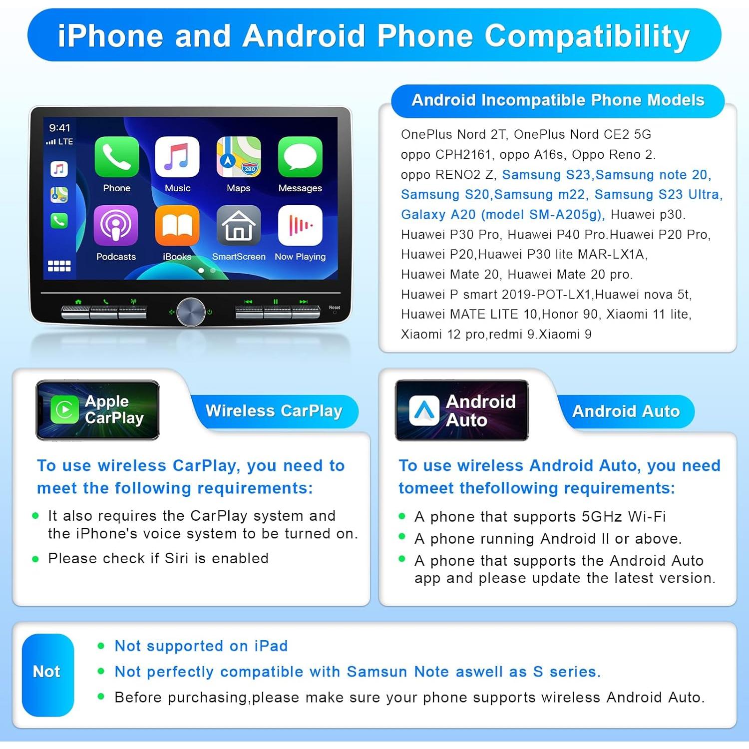 Estéreo de Coche Doble Din 10" Android 12 con CarPlay y GPS