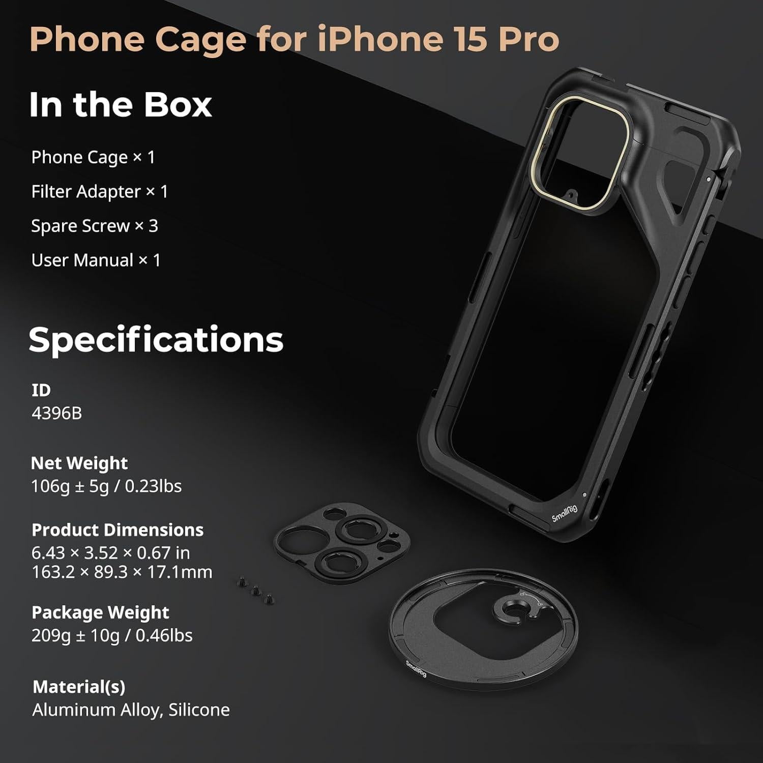 Jaula de Video SmallRig para iPhone 15 Pro con Adaptador 67mm