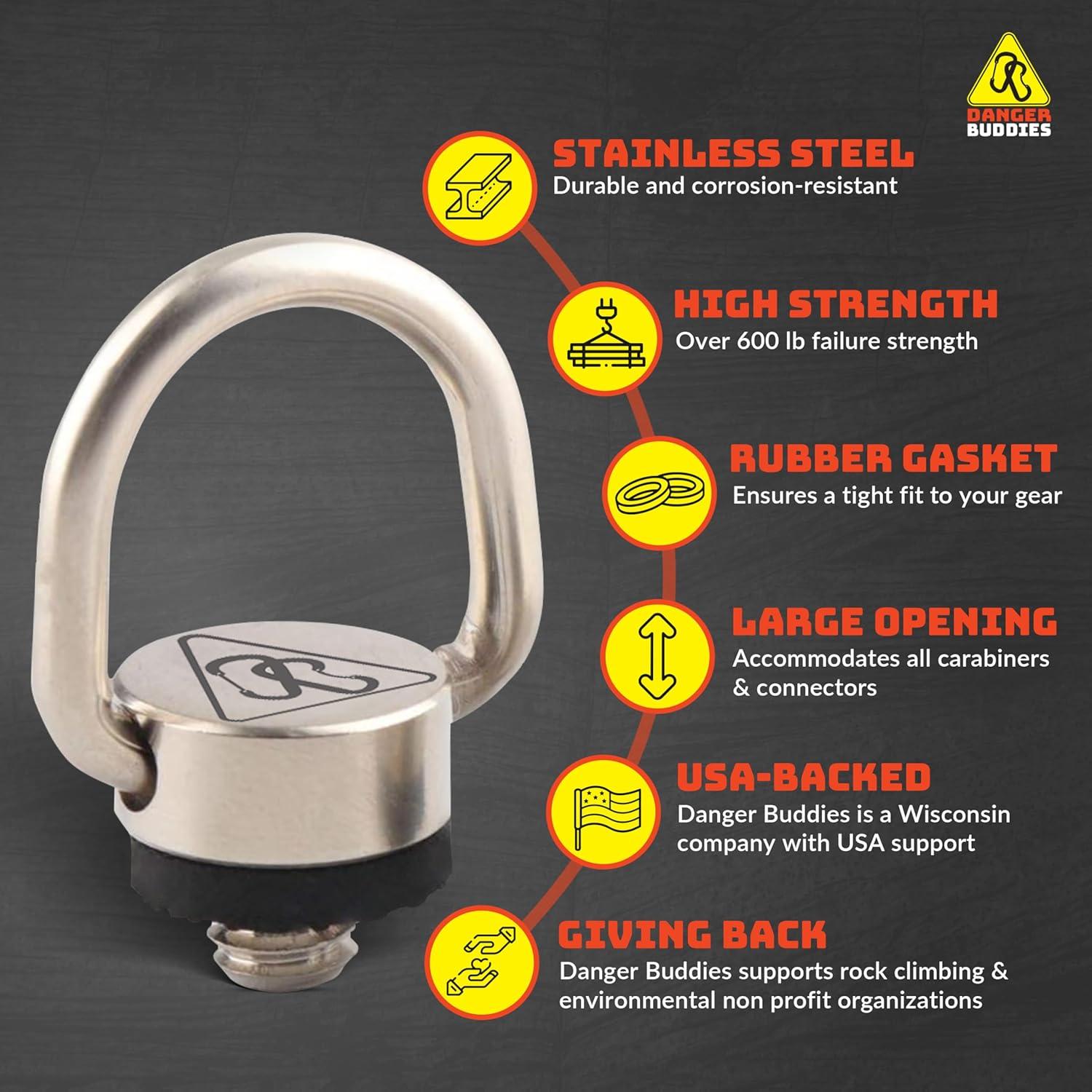 Danger Buddies Camera Carabiner Clip D-Ring - Easily Attach a Carabiner to Your Camera with This 1/4-20 Tripod Mount D-Ring (1-Pack)