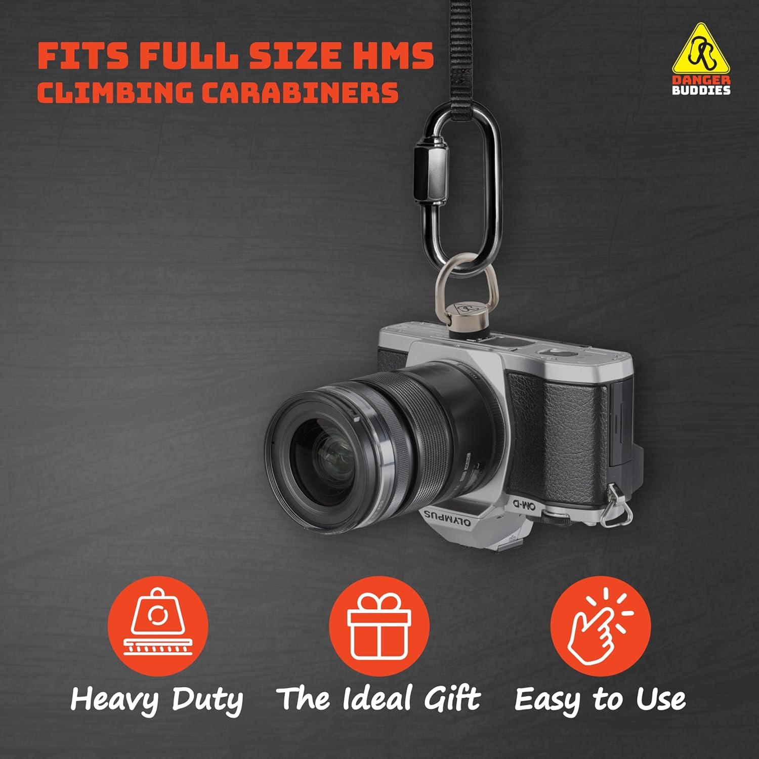 Danger Buddies Camera Carabiner Clip D-Ring - Easily Attach a Carabiner to Your Camera with This 1/4-20 Tripod Mount D-Ring (1-Pack)