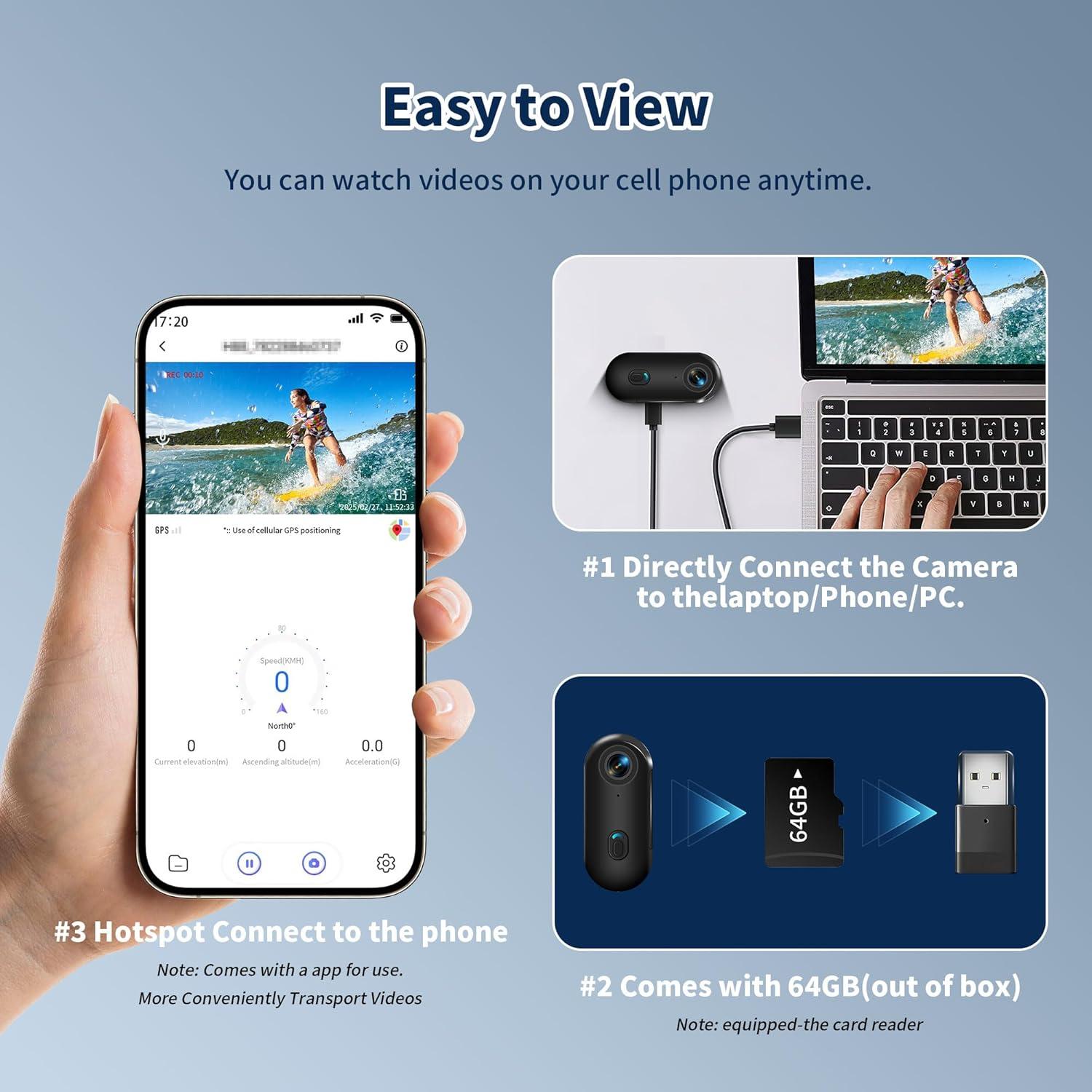 Cámara de Acción Portátil 4K Genérico Mini 64GB