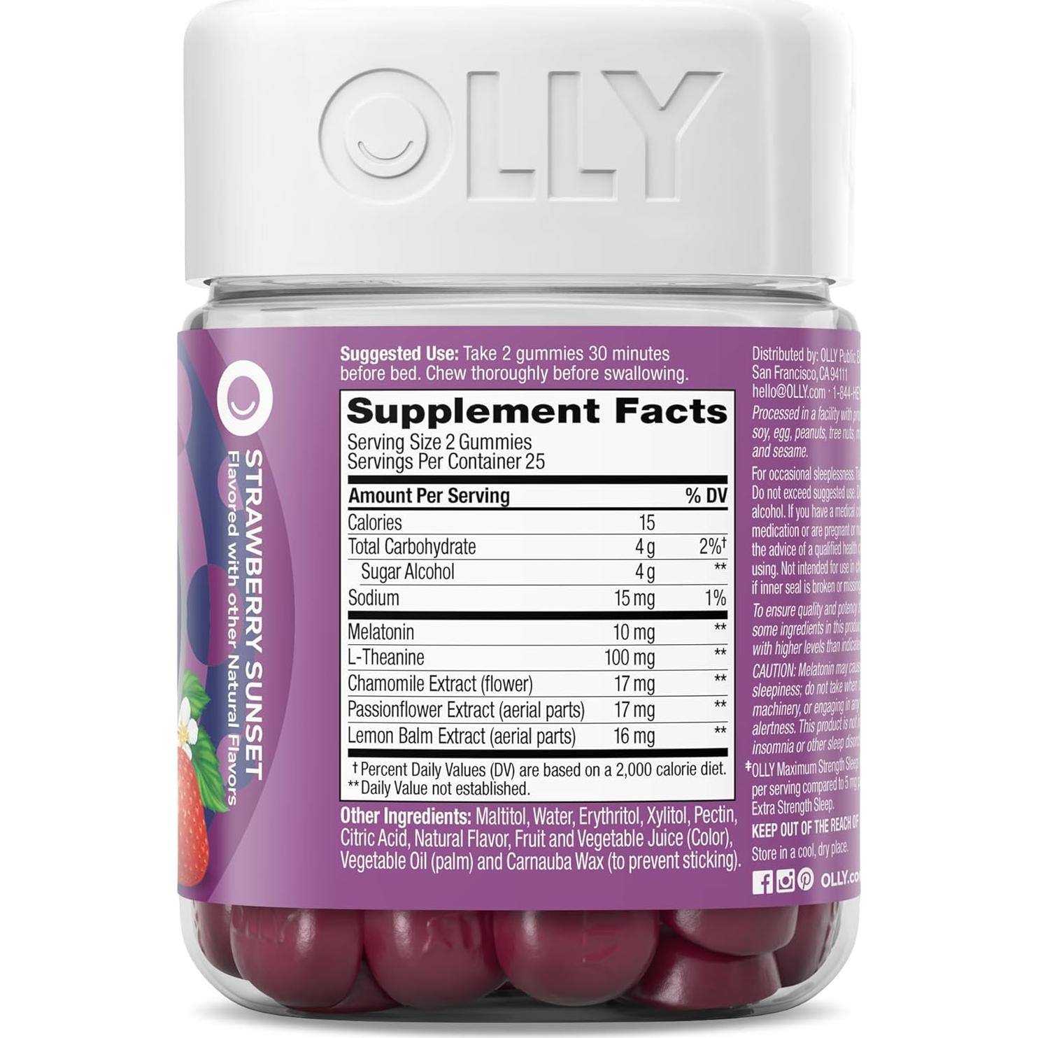 Gomitas para Dormir OLLY - 10mg Melatonina, Sin Azúcar, 50 Conteo
