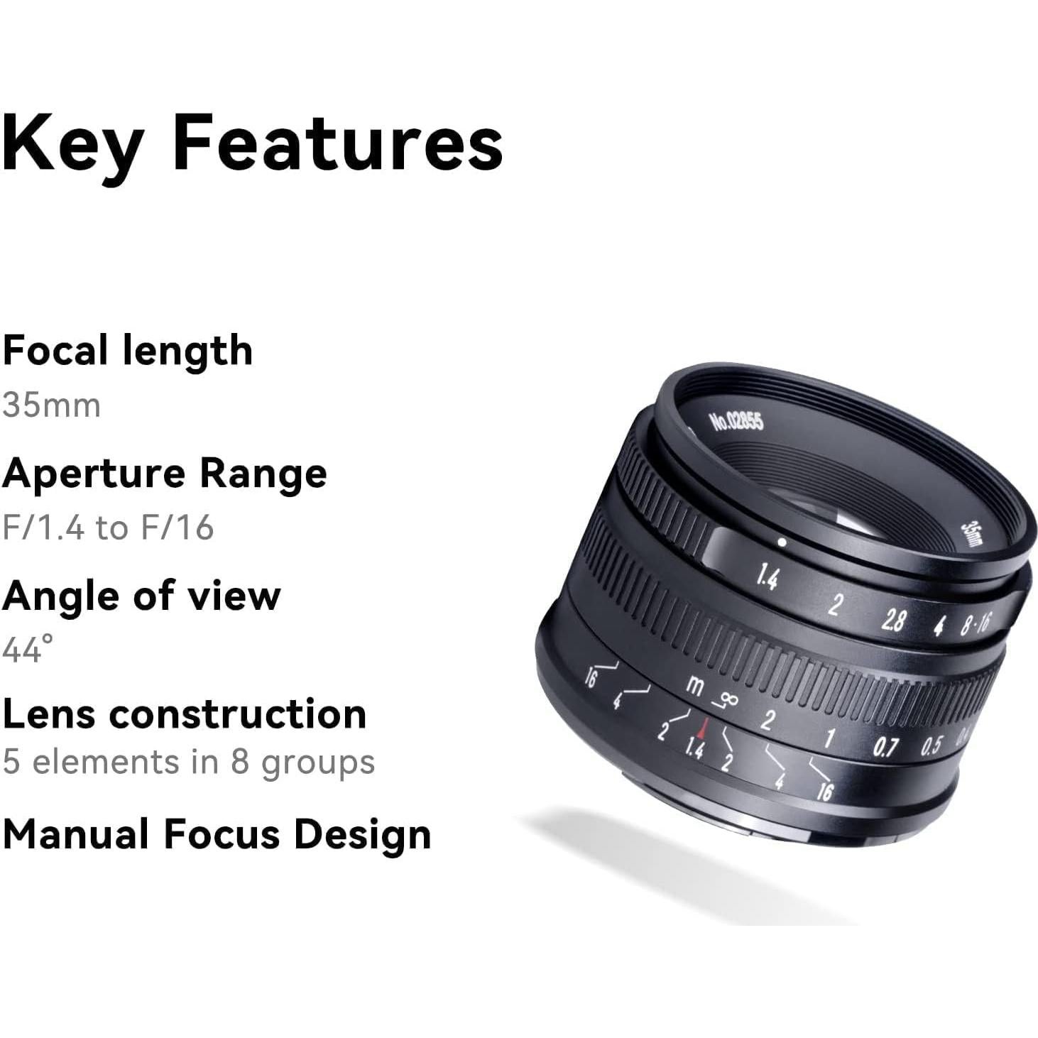 Lente Fijo 7artisans 35mm F1.4 para Canon R - Enfoque Manual