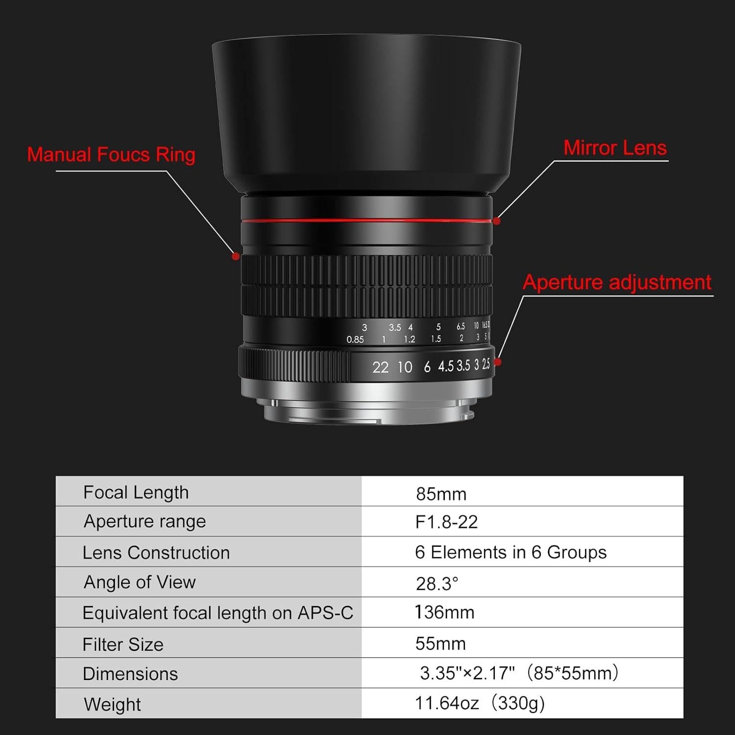 Lente de Retrato 85mm F1.8 Lightdow para Canon DSLR Manual