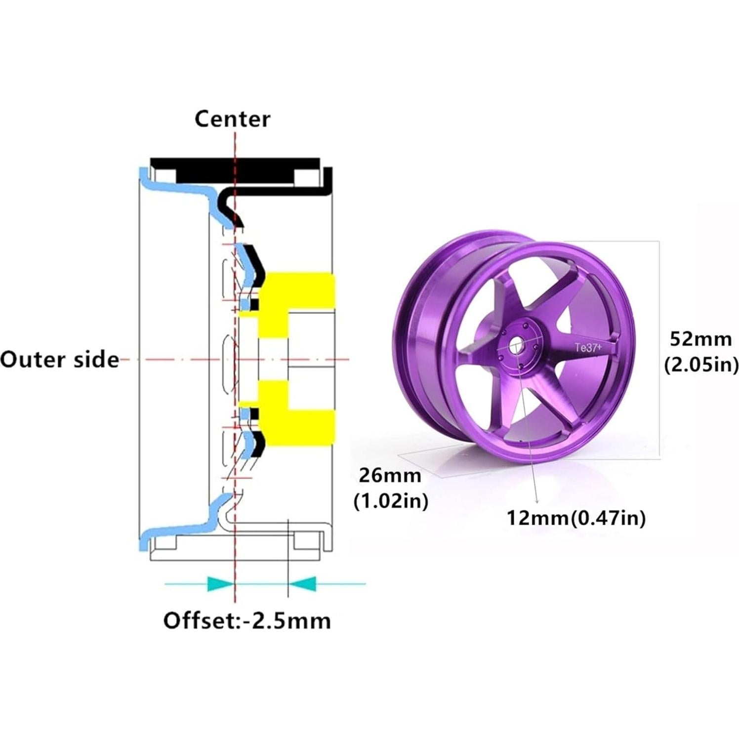 Ruedas RC 1/10 Chanmoo Aluminio 52mm 12mm Hex Neumáticos Drift