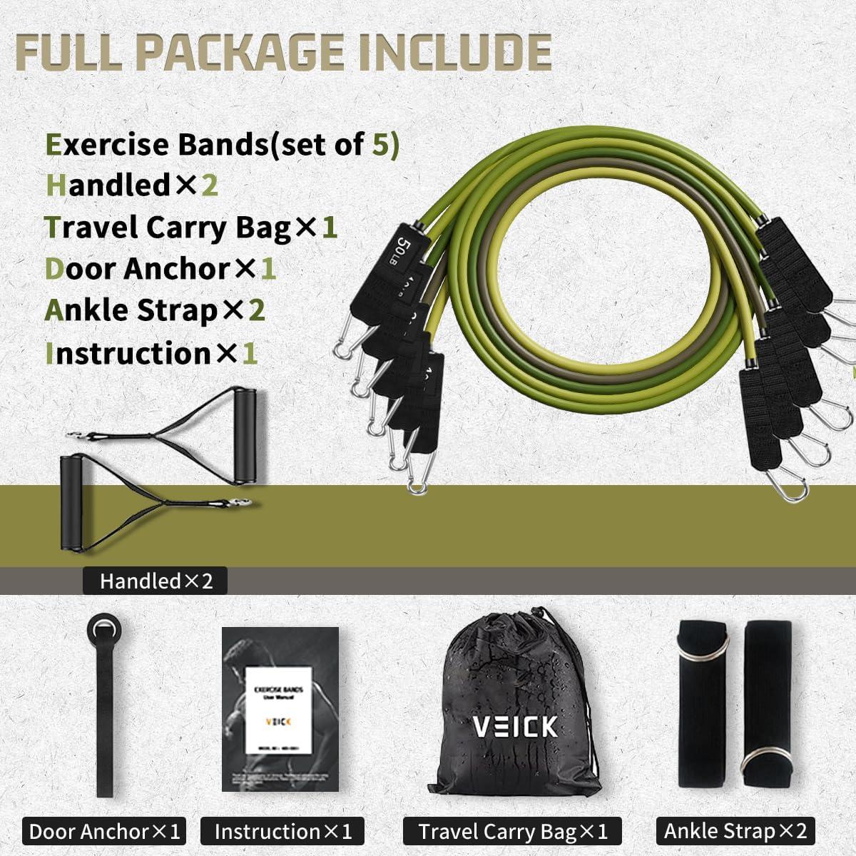 Bandas de Resistencia VEICK 10-150LBS con Mangos y Accesorios