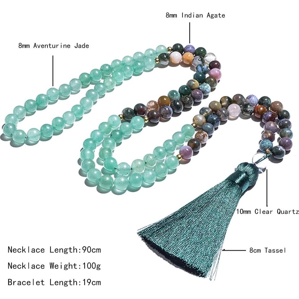 Collar Mala de 108 cuentas de piedras naturales Hovaete 110g