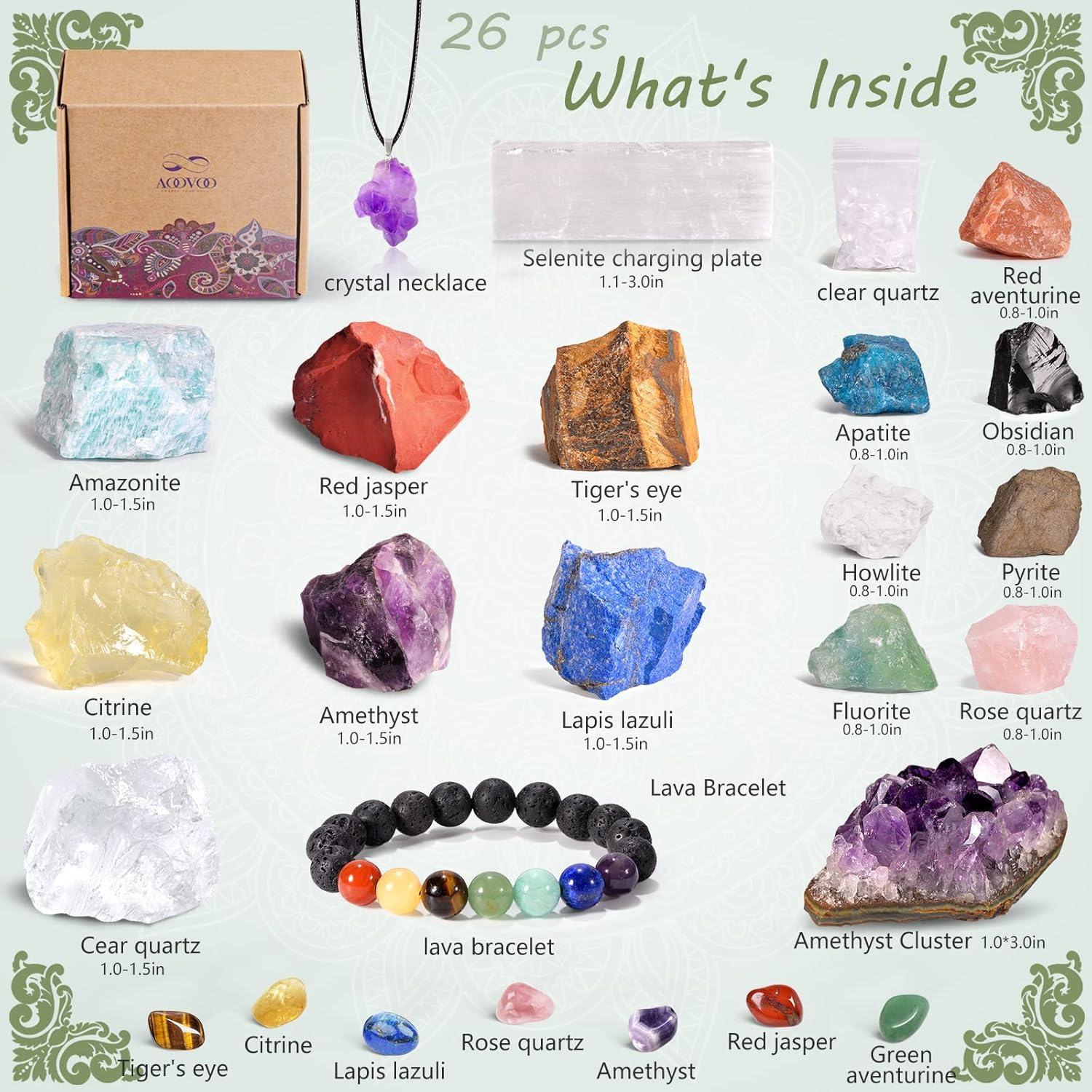 Set de 26 Cristales Sanadores AOOVOO con Chakra y Pulsera