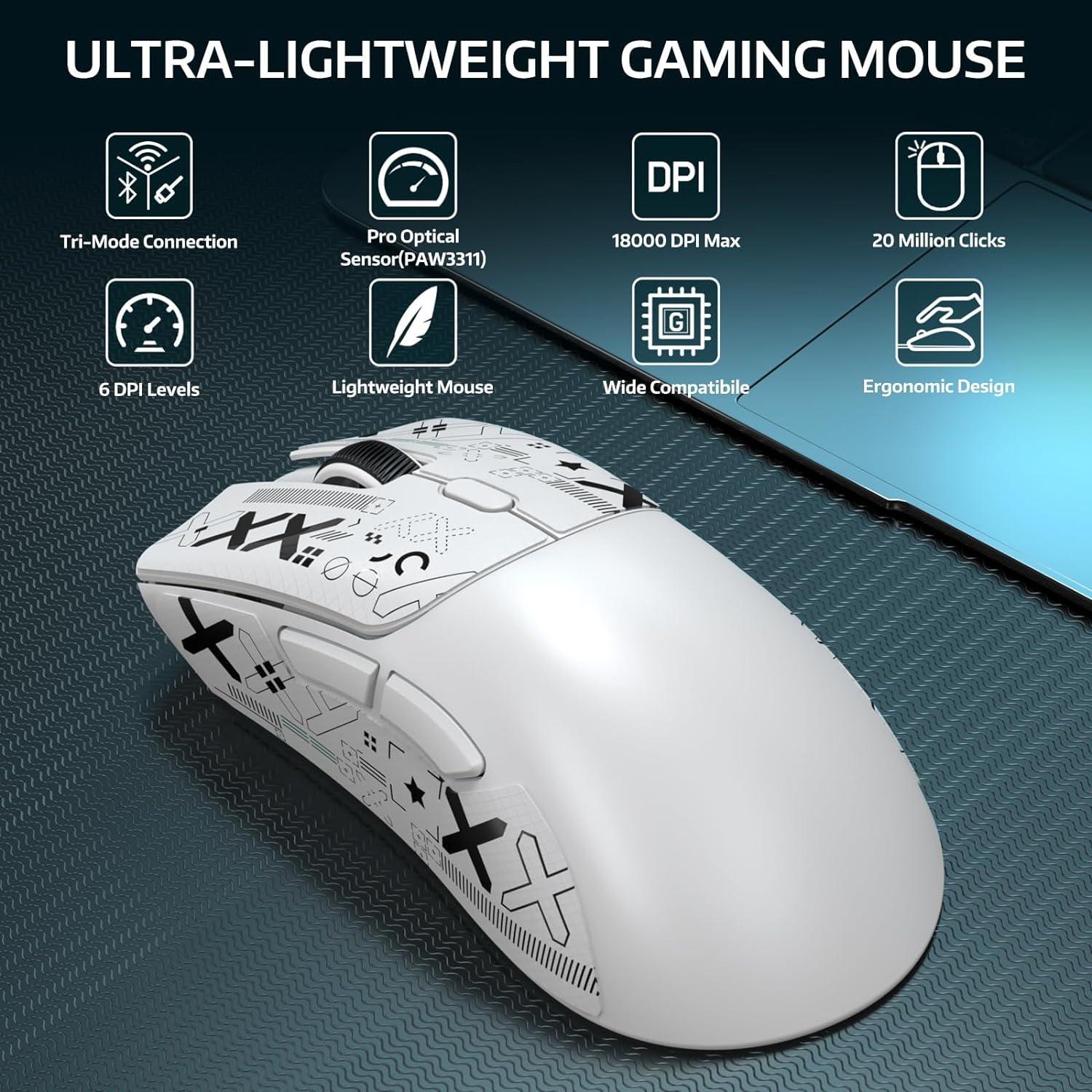 Ratón Gaming Inalámbrico ATTACK SHARK R1, 55g, 18K DPI