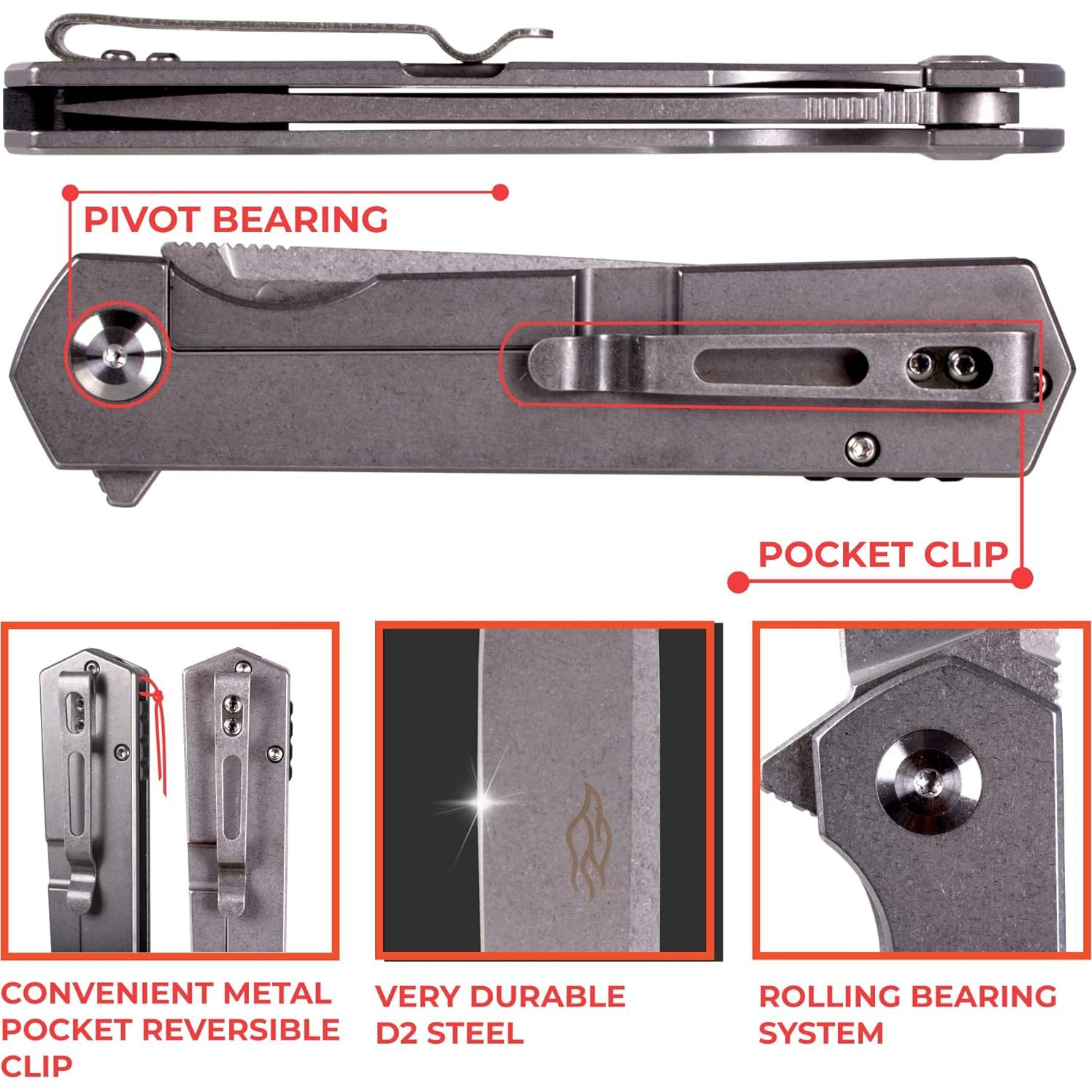 Cuchillo Plegable Firebird FH12-SS Acero D2 20.3cm Gris